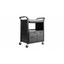 Rubbermaid FG345700BLA SERVICE UTILITY CART WITH LOCKABLE DOORS AND SLIDING DRAWER, 200 LB. CAPACITY, BLACK