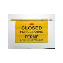 Rubbermaid FG9S1600YEL MULTILINGUAL "CLOSED FOR CLEANING" HANGING DOORWAY SAFETY SIGN, YELLOW
