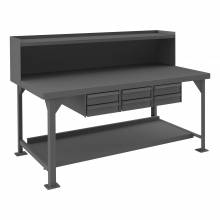 Durham HDWB3672RS6DR95 HEAVY DUTY WORKBENCH, STEEL TOP, LOUVERED PANEL, WITH RISER, 72 X 36 X 50-7/8