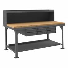 Durham HDWBMT3672RS6DR95 HEAVY DUTY WORKBENCH, MAPLE TOP, LOUVERED PANEL, WITH RISER, 6 DRAWER, 72 X 36-1/16 X 53-5/16