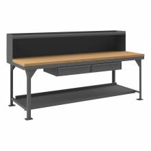 Durham HDWBMT3696RS2DR95 HEAVY DUTY WORKBENCH, MAPLE TOP, 2 DRAWERS, LOUVERED PANEL, WITH RISER, 96 X 36 X 51-1/16